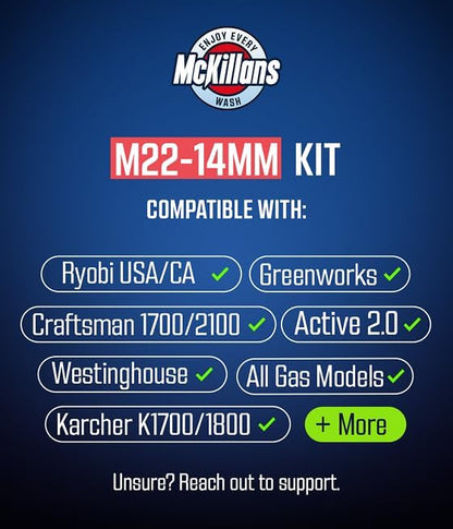 McKillans® 2025 Automatic M22-14mm Pressure Washer Quick Connect Kit - M22 to 3/8 Quick Connect Pressure Washer Fittings - Power Washer Accessories - Hose Adapter Set - 8-Piece Kit (Stainless Steel)