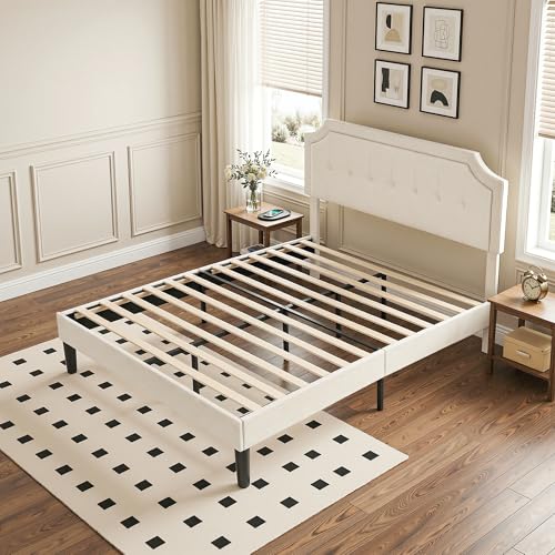 Queen Size Bed Frame with Fabric Upholstered Headboard