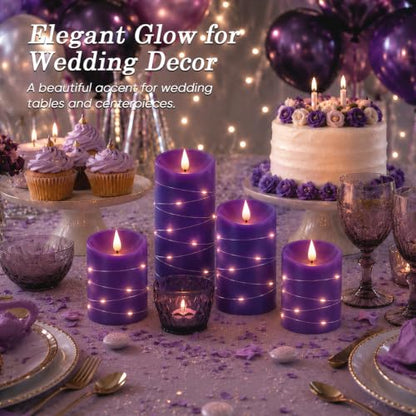 Purple Flameless Candles with String Lights