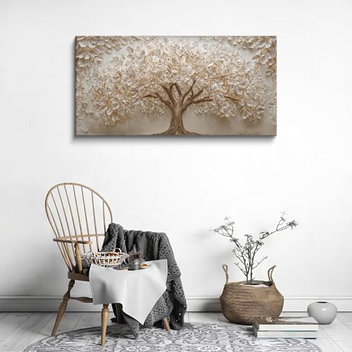 Modern White Wall Art Nature Tree Of Life Print Canvas Art Wall Decor For Living Room Nordic Style Painting Aesthetic Home Tree Pictures Decor Wall Pictures For Bedroom Studio Cafe 24 * 48 Inch