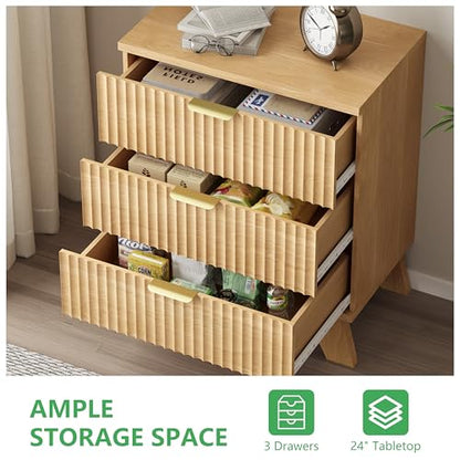 Fluted Dresser for Bedroom with 3 Drawers