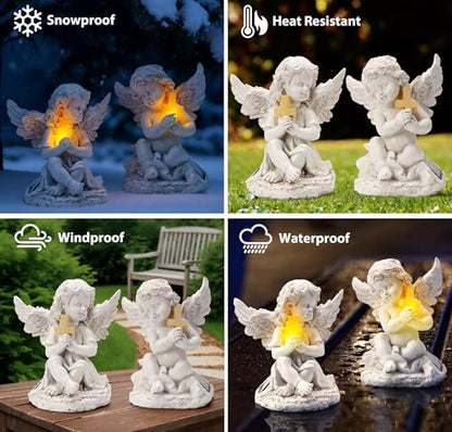 Solar Garden Statues Angel with Cross