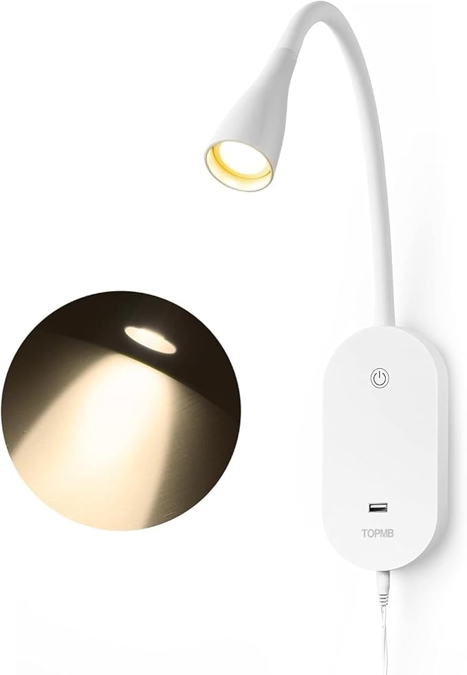 Wall Reading Light for Books in Bed, USB Output Headboard Wall Lamp, 5 Dimmable