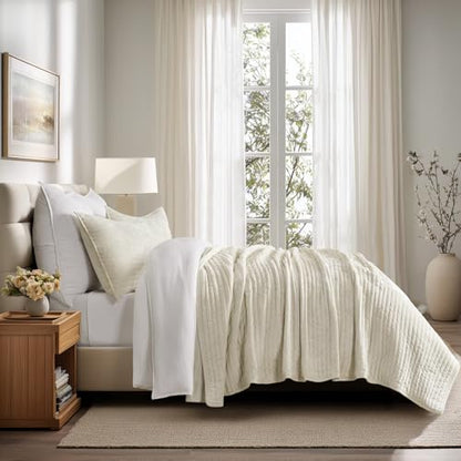 Stripe Channel Luxury Velvet Quilt Set Queen Size