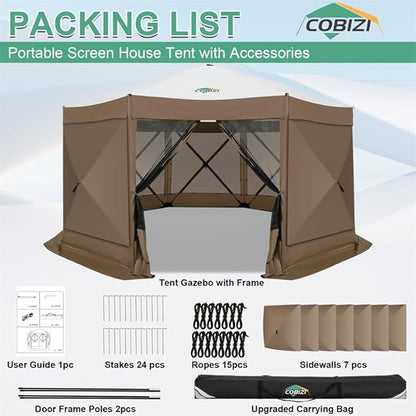 COBIZI 15x15ft Extra Large Pop-Up Gazebo Canopy Tent with Mosquito Netting, Spacious Easy Set-Up Screened Shelter, Durable Outdoor Pavilion with Ground Stakes, Perfect for Patio, Backyard, Brown