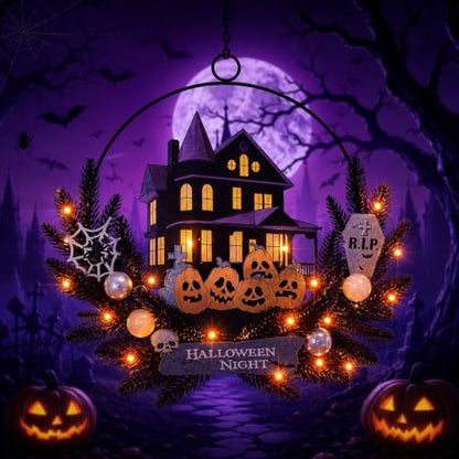 Pre Lit Halloween Wreath for Front Door