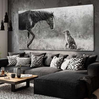 Horse Canvas Wall Decor Grey Wall Picture Modern Wall Hangings Decor 29"x58" Canvas Wall Art for Bedroom Kitchen Artwork