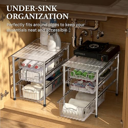 Stackable 3 Tier Sliding Basket Organizer Drawer