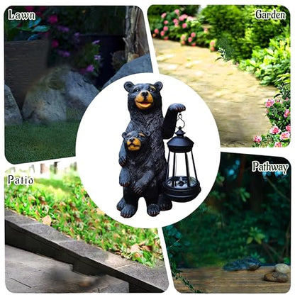 Black Bear Solar Lantern Garden Statues