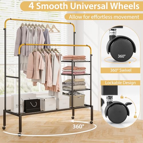 Rolling Double Rods Garment Rack