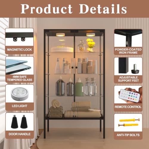 Iron Frame Glass Display Cabinet with LED