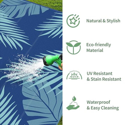 Outdoor Rug Waterproof Plastic Rugs 10'x14' for Camping Navy Green