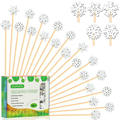 100Pcs 4.9" Snowflakes Cocktail Picks 5 Shapes of Snowflake Decor (100 Count)