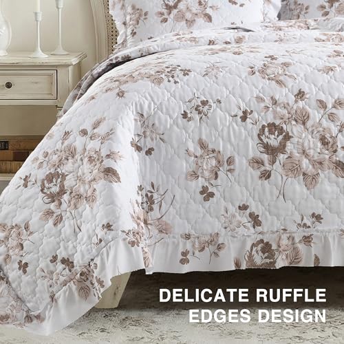Khaki Ruffled Quilt Twin Size with 1 Pillow Sham