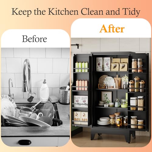 Black Kitchen Pantry Storage Cabinet