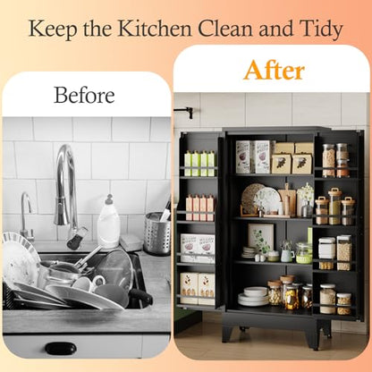 Black Kitchen Pantry Storage Cabinet