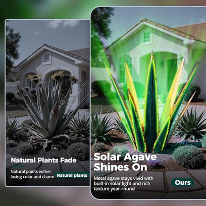 24” Metal Agave Plant Outdoor Decor with Solar Light