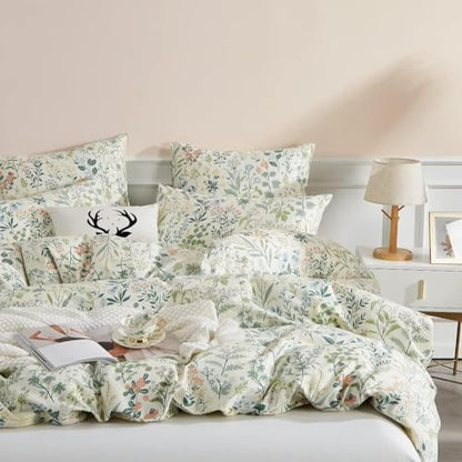 Vintage Garden Floral Comforter Set Queen Soft Fluffy Vibrant Colors Cute Floral Bedding Comforter Boho Aesthetic Queen Bed Comforter with 2 Pillowcases Cottagecore Botanical Flower Comforter Set