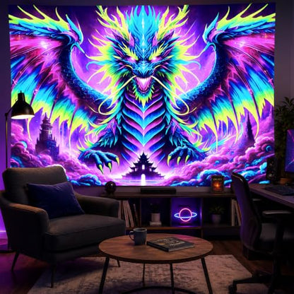 Blacklight Tapestry Fire Dragon Neon Decor 78 x 59 Inch