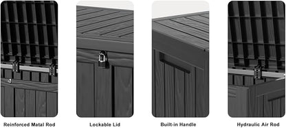 120 Gallon Deck Box,Resin Outdoor Storage Box with Lockable for Patio Furniture, Pool Tools, Garden Tools Waterproof Outside Storage Box (Black)