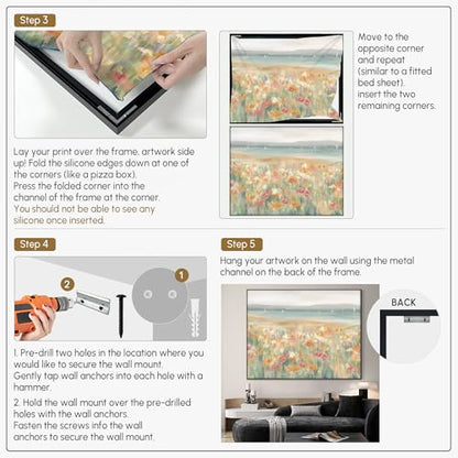 60"x72" Extra Large Framed Wall Art Coastal Flower Field with Sailing Boats Serene Landscape Illustration for Home Living Room Bedroom Decor