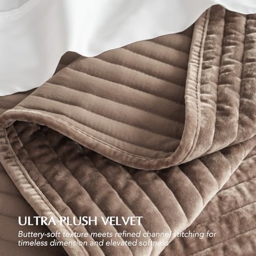 Stripe Channel Luxury Velvet Quilt Set Queen Size