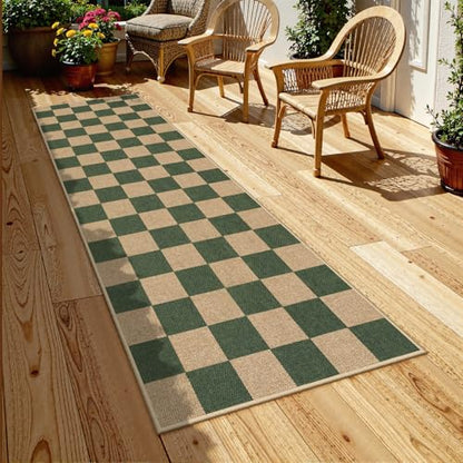 Checkered Easy Jute Kitchen Runner Rug