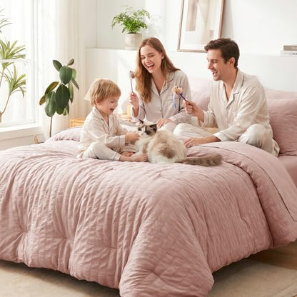 Full Size Comforter Sets 7 Pieces Rose Gold Seersucker Bed in a Bag