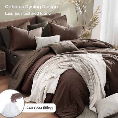Queen Comforter Set 7 Pieces Chocolate Brown Bed in a Bag