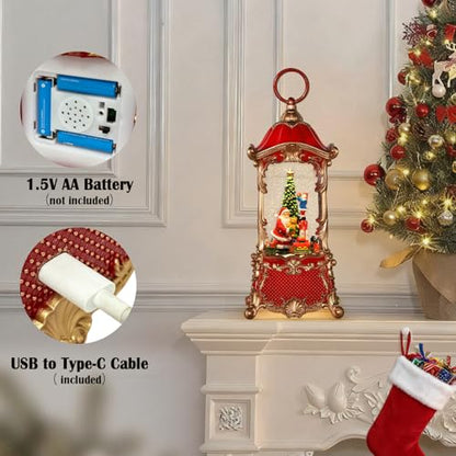 Snow Globes Lantern Home Decor Accent for Child Santa Claus Tree Auto Snowfall Glitter Music Collection with 6H Timer USB