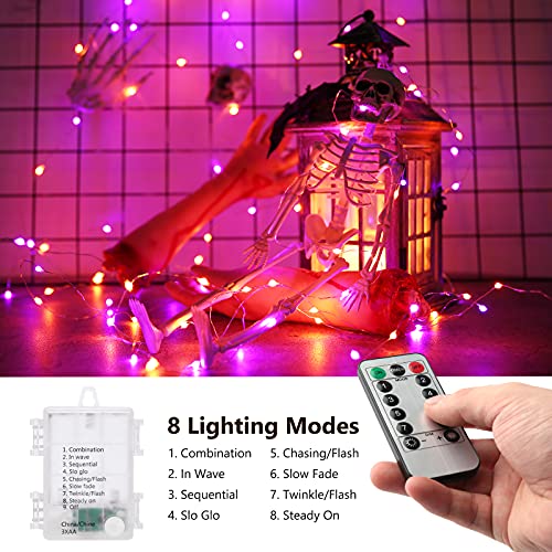 Purple & Orange Battery Halloween Lights Remote 17.48 ft 50 LED (34.96 Foot)
