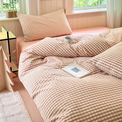 Queen Comforter Set 3 Pieces Pink Gingham Comforter Modern Style Blush Plaid Comforter Set Fluffy Soft Farmhouse Gingham Bedding Grid Checkered Comforter Queen with 2 Pillowcases