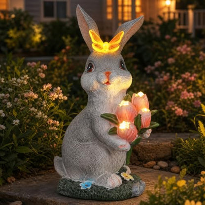 Solar Garden Rabbit Statue Outdoor Decor