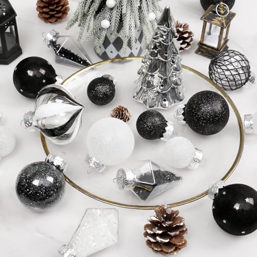 34PCS Black White Christmas Ball Ornaments Set for Tree Decor (34 Count)