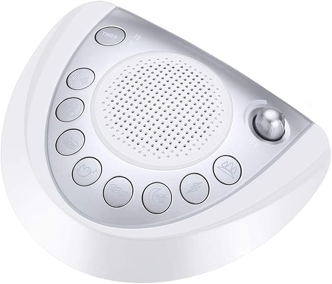 Raynic White Noise Machine, Battery Powered Sound Machine, Portable Sleep Machine with 24 Natural Soothing Sounds, Timer, USB Port, Headphone Jack for Baby, Kids, Adults, Travel, Office, Home (Silver)