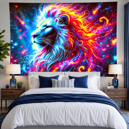 Blacklight Tapestry Lion Galaxy Party Backdrop 78 x 59 Inch