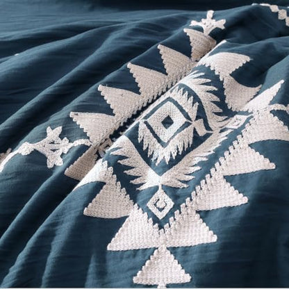 Embroidery Full Size Comforter Set 7 Pieces Navy Blue Bed in a Bag (7 Piece Set)