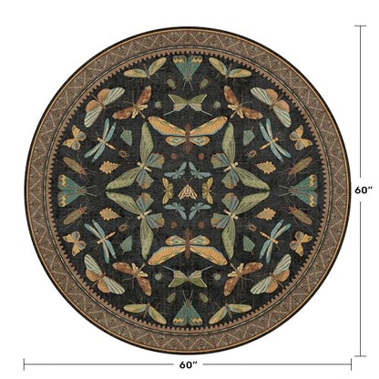 Black Boho 5ft Round Throw Rugs for Living Room (25 Sq Ft)