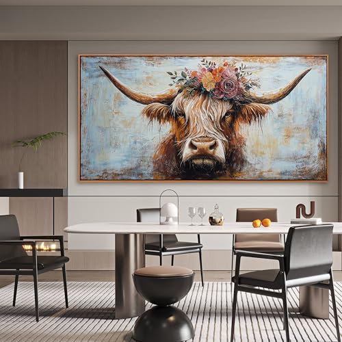 Canvas Wall Art Decor Canvas Art Wall Decor Highland Cow Wall Art Prints Wall Art Picutures for Living Room Large Vintage Wall Art Decor Framed Artwork for Walls Home Bedroom Office Decorations 29" X 59"