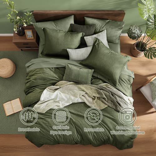 Twin XL Comforter Set Olive Green 5 Pieces Bed in a Bag for Dorm