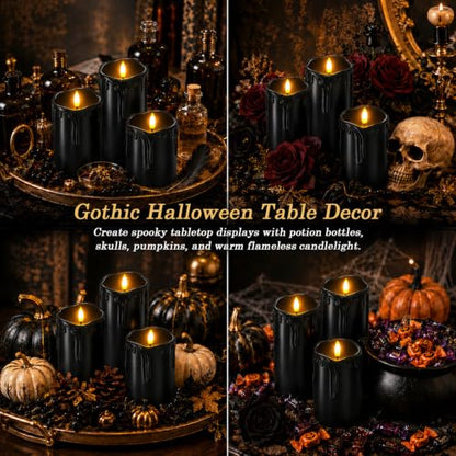 Black Drip Real Wax Flameless Candles with Remote Timer