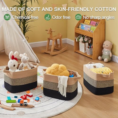 30L Storage Basket Large Blanket Basket Living Room Black & Brown