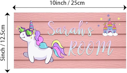 Personalized Name's Pretty Color-haired unicorn & castle Nursery Kid's Children's Girls Bedroom Door Sign Wood Plaque Sign Wall Decor Gift