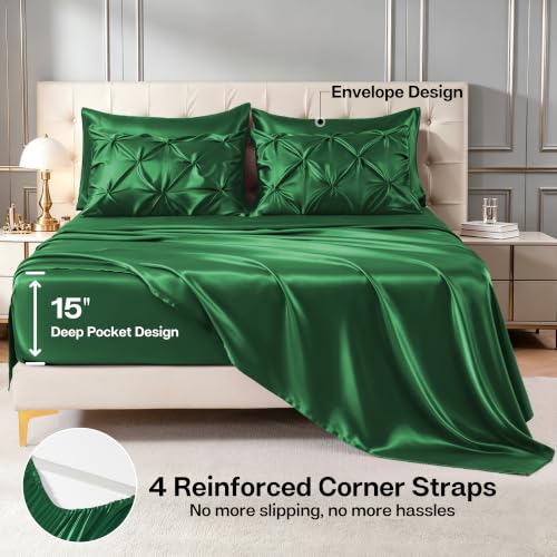 Satin Queen Comforter Set Dark Green