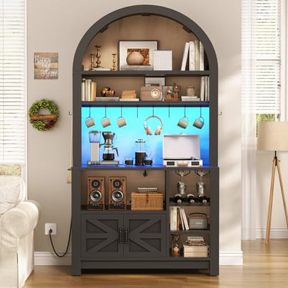 73" Tall Arched Bakers Rack with Power Outlet and LED Light