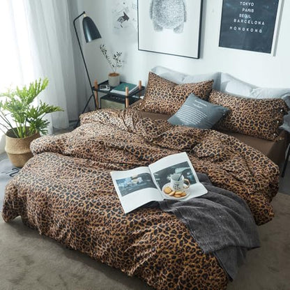 Leopard Print Comforter Set Queen Vintage Animal Cheetah Printed Comforter Soft Fluffy Brown (3 Count)