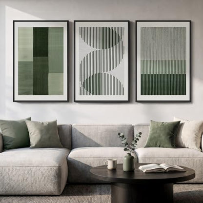 Large Framed Sage Green Abstract Wall Art for Living Room (3 Count)