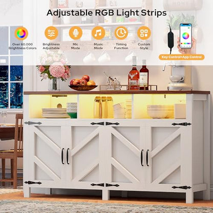 Buffet Sideboard with Storage with Power Outlets & LED Light