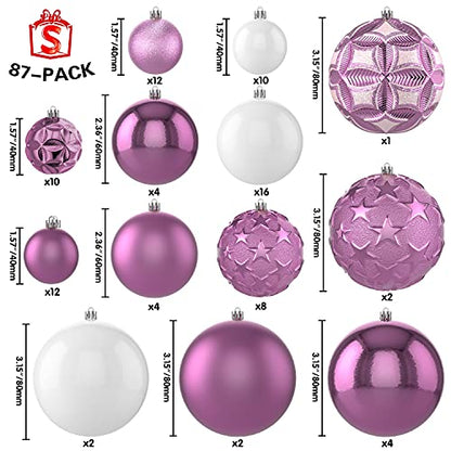 87ct Christmas Ball Ornaments Set Shatterproof Seasonal Hanging Decorations with Reusable Hand (87 Count)