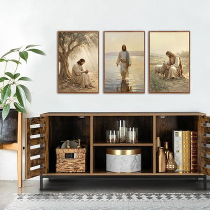 KAlRNE Vintage Jesus Christian Decor God Scripture Wall Art Set (3 Count)